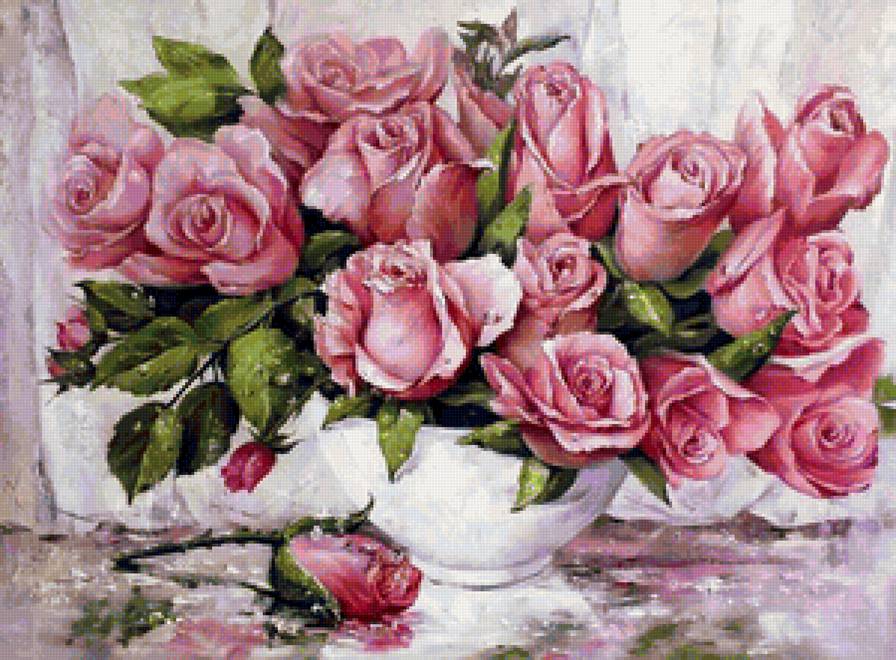 Розовые розы - цветы в вазе, розовые цветы, розы, розовые розы, букет, натюрморт - предпросмотр