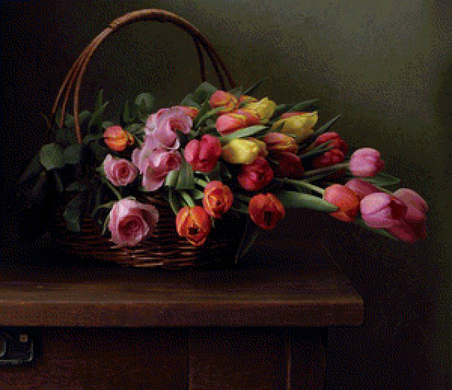 весенний букет - натюрморт, тюльпаны, букет, цветы - предпросмотр