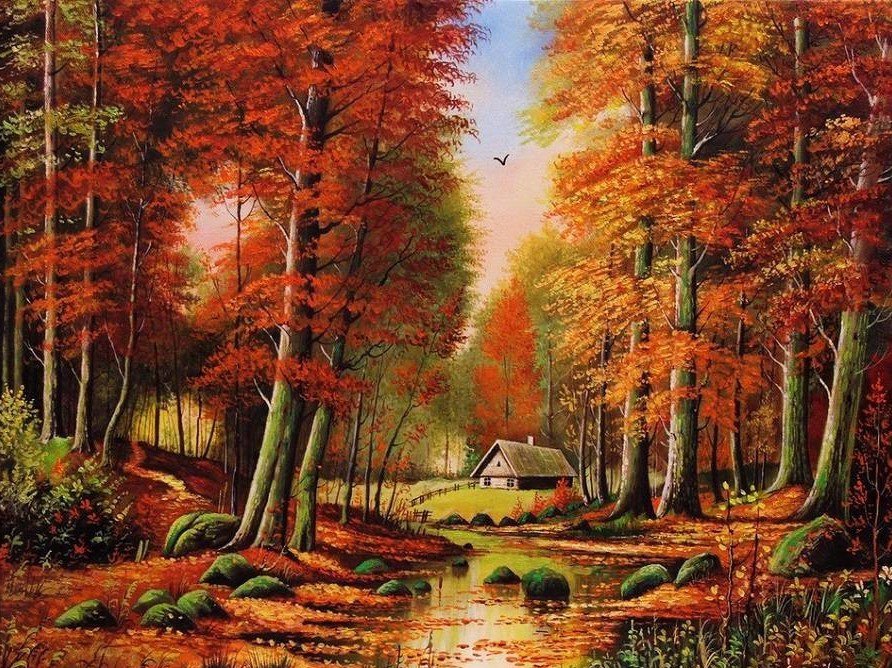 золотая осень - природа, красота, пейзаж, деревья, осень - оригинал