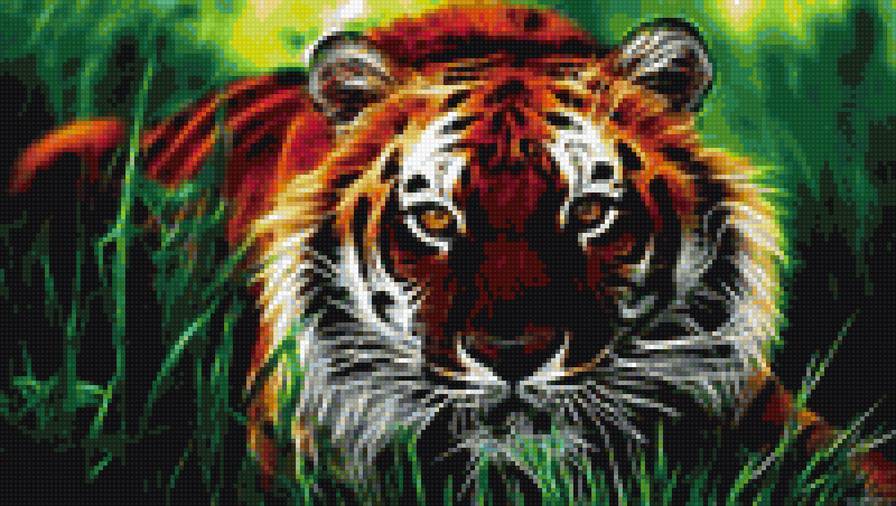 тигр в траве сочно - тигр трава - предпросмотр