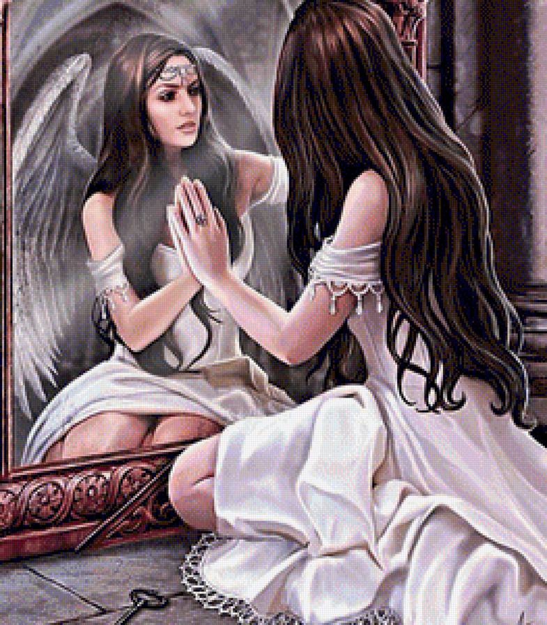 Magic Mirror - зеркало, девушка, ангел, фэнтези - предпросмотр