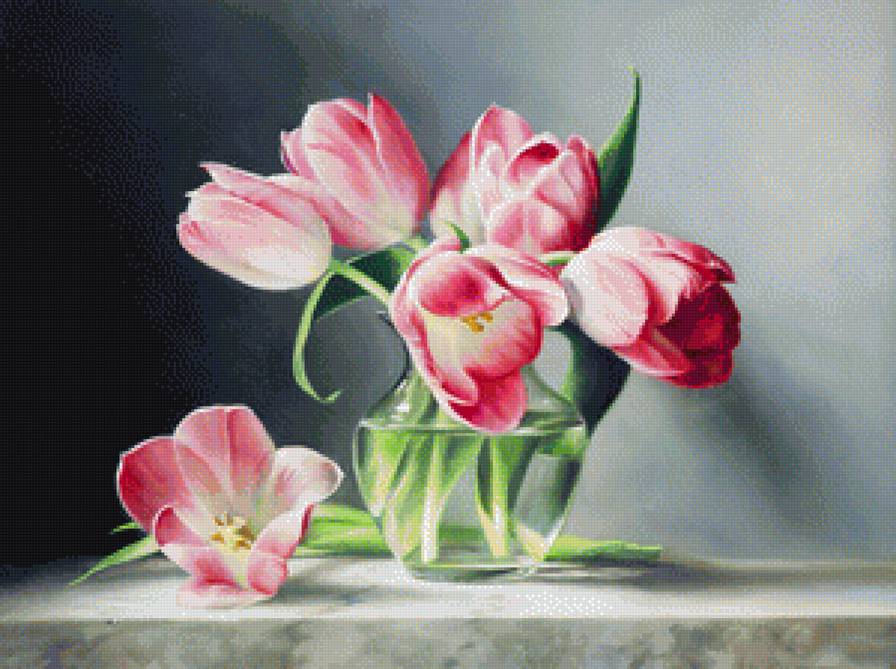 Весенний букет - натюрморт, букет, тюльпаны, весенние цветы, розовые цветы - предпросмотр
