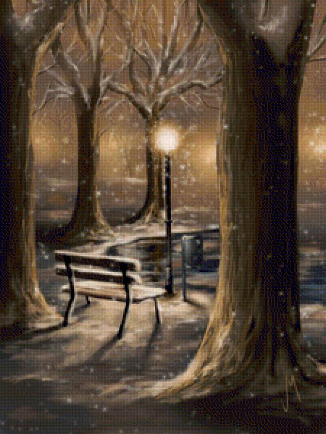 Ночь, фонарь... - зима, ночь, фонарь, парк - предпросмотр