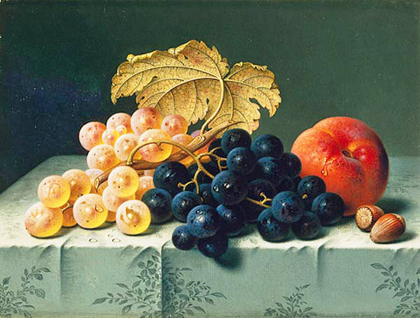 Сладкий натюрморт - ягоды, живопись, натюрморт, орехи, персики, фрукты, для кухни, виноград - оригинал