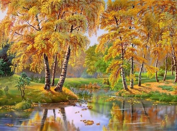 осень золотая - природа, пейзаж, осень, река - оригинал