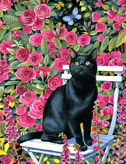 Кот в цветах - цветы, животные - оригинал