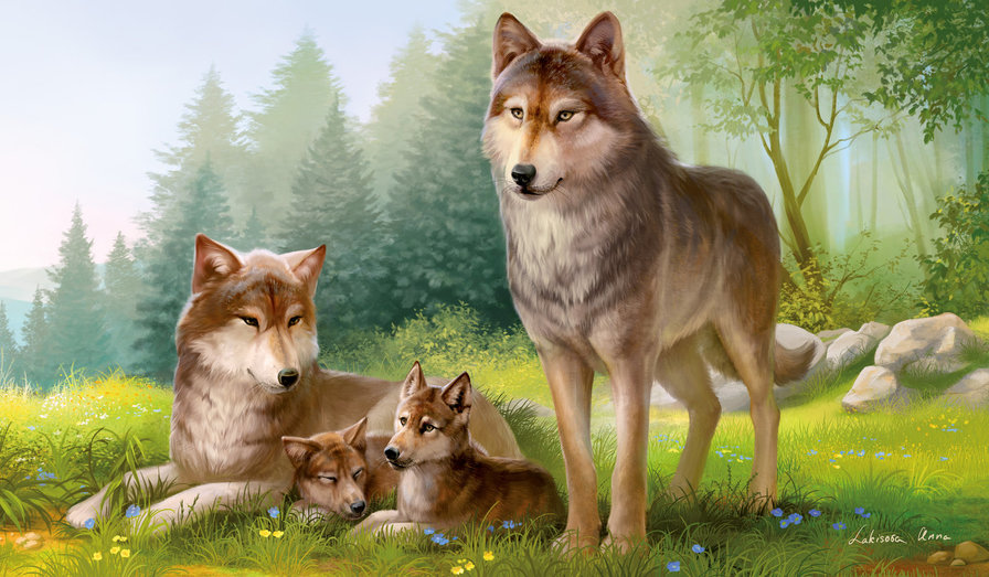 Волчья семья - лес, волки, семья - оригинал