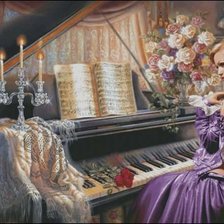 Оригинал схемы вышивки «дама за роялью» (№1244002)