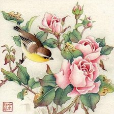 Оригинал схемы вышивки «птичка в розах» (№1244049)