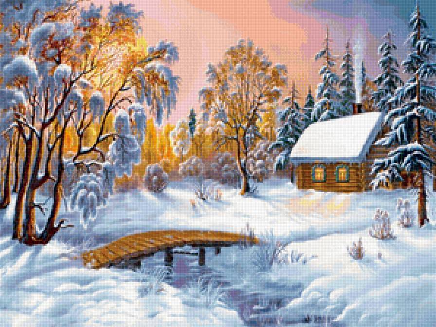 Зимняя сказка - дом, река, зима, природа - предпросмотр
