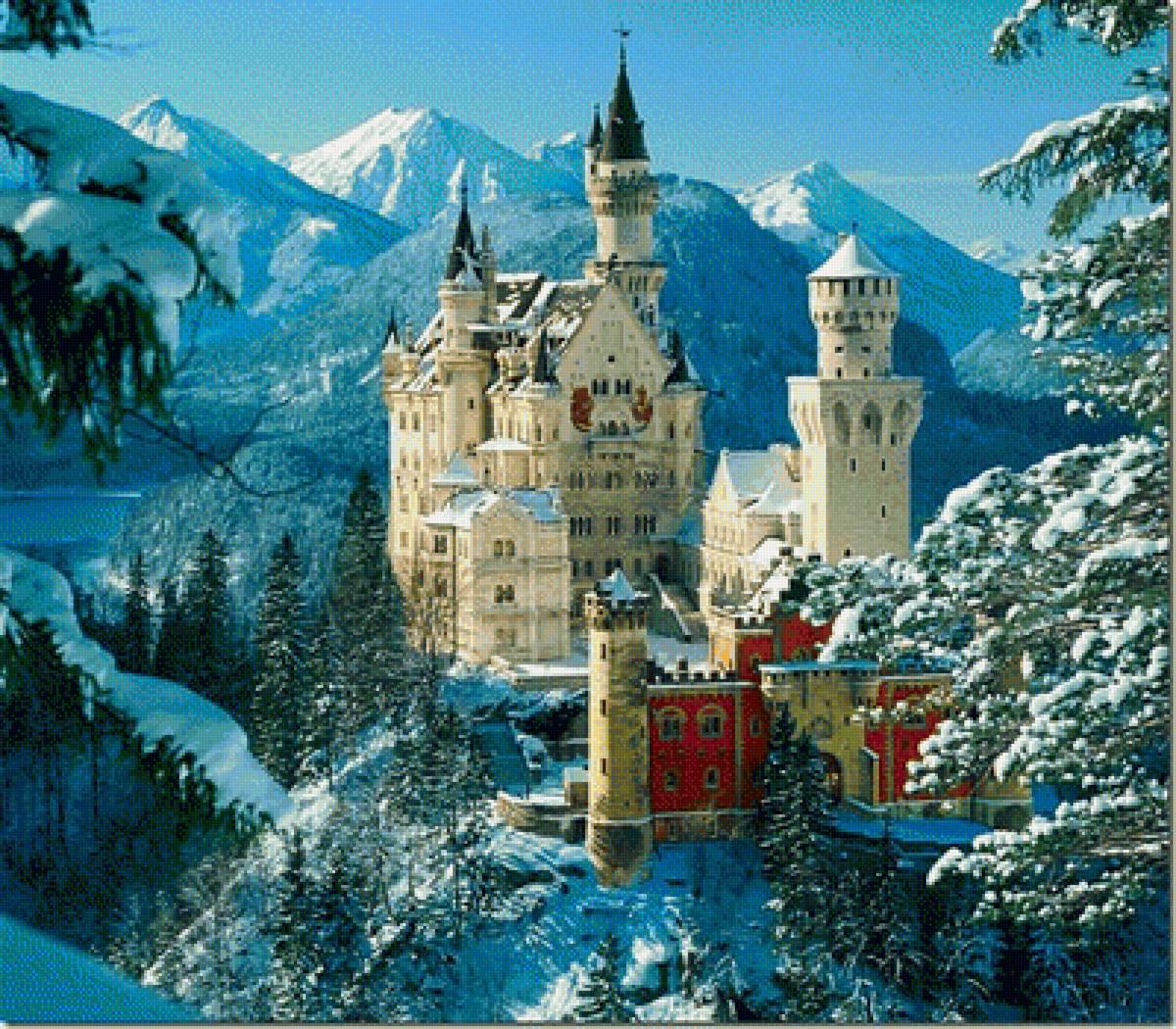 Зимний замок - зима, снег, лес, природа, панорама, пейзаж, вид, замок - предпросмотр