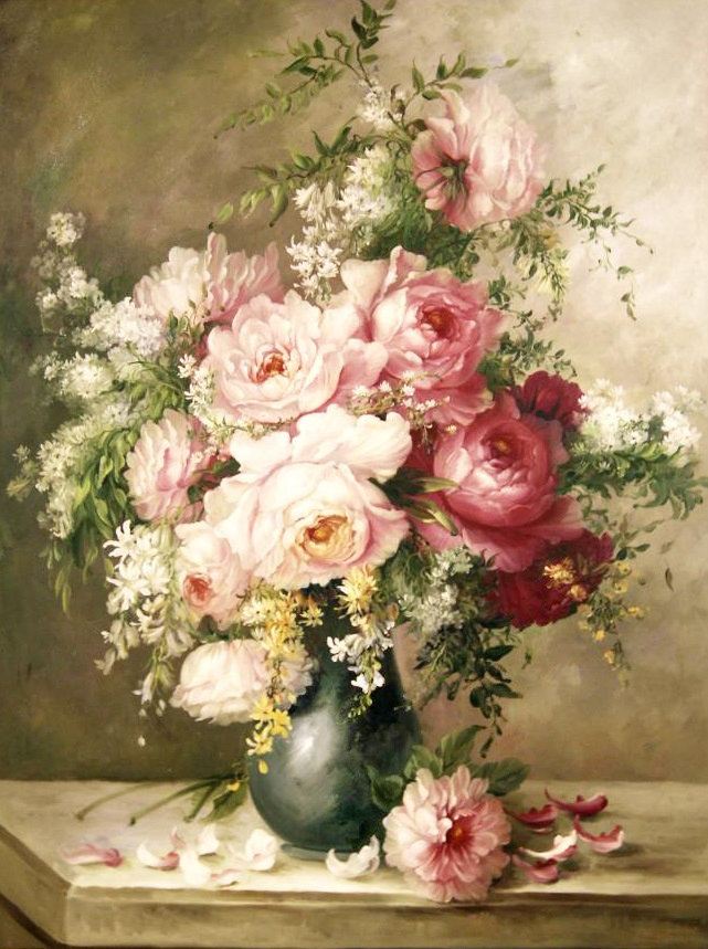 Прекрасный букет - натюрморт, розы, цветы в вазе, розовые цветы, живопись, букет, цветы - оригинал