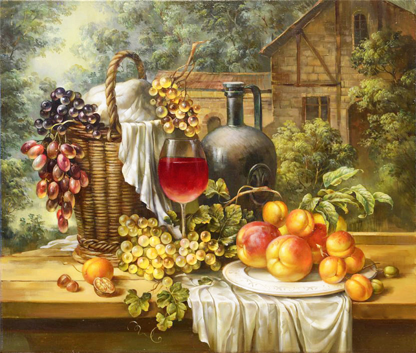 Дары сада - виноград, для кухни, фрукты, вино, персики, абрикосы, натюрморт, ягоды - оригинал