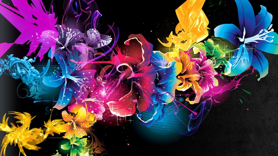 Разноцветные цветы - абстракция, цветы, яркие краски - оригинал