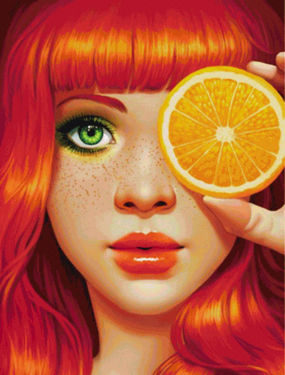 Рыжая девушка - девушка, апельсин, рыжая, яркие краски - предпросмотр