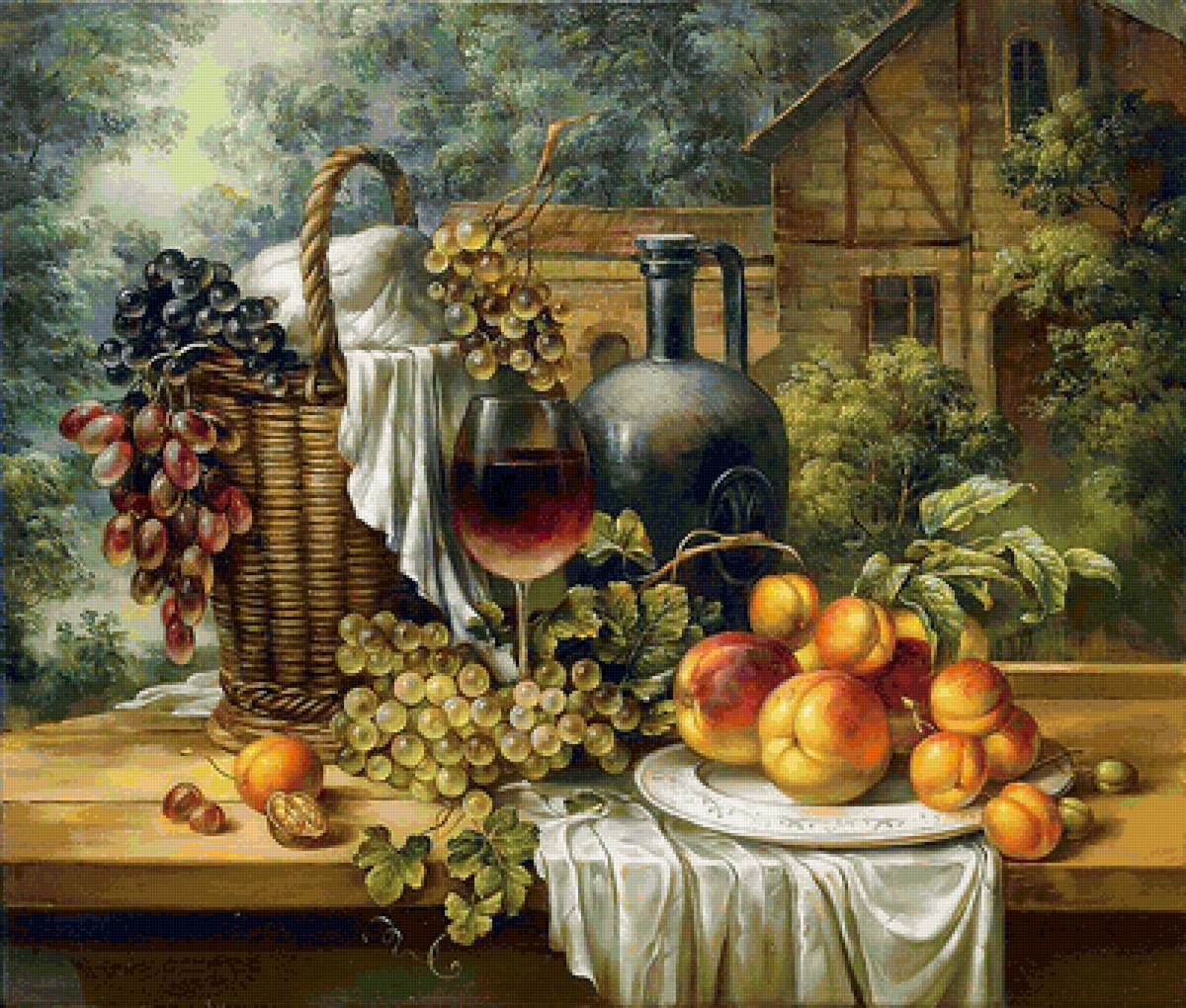 натюрморт с виноградом - натюрморт, виноград, ягоды, фрукты - предпросмотр