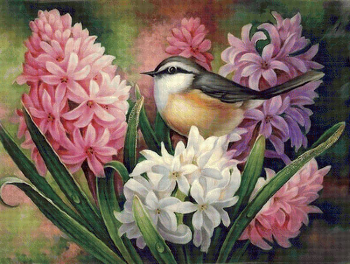 птичка-невеличка - птицы, пейзаж, цветы, природа - предпросмотр