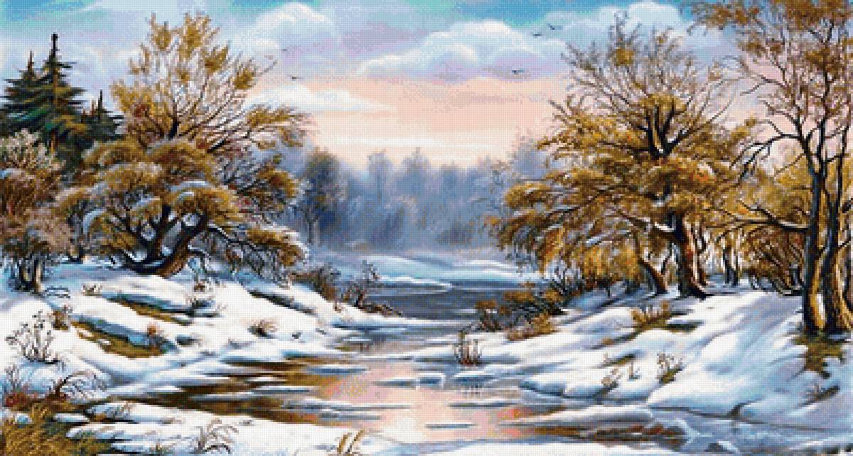 Серия "Зима пришла" - речка, зима, лес, снег - предпросмотр