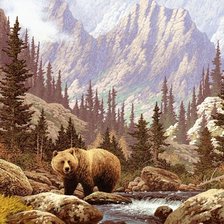 Оригинал схемы вышивки «Медведь у горного ручья» (№1256291)