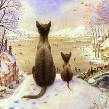 Оригинал схемы вышивки «Зимние кошки» (№1256514)