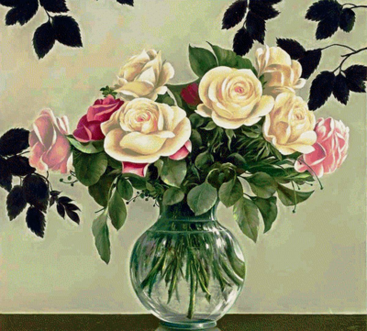 Натюрморт - букет, ваза, цветы, натюрморт, розы - предпросмотр