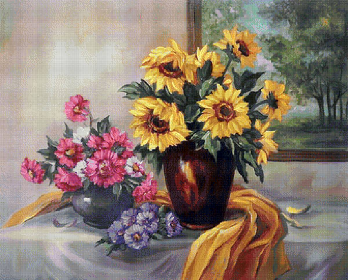 Худ. Анка Булгару (Румыния) - окно, натюрморт, ваза, цветы, природа - предпросмотр