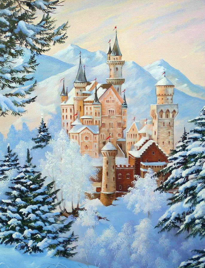 замок в горах - зима, замки, горы - оригинал
