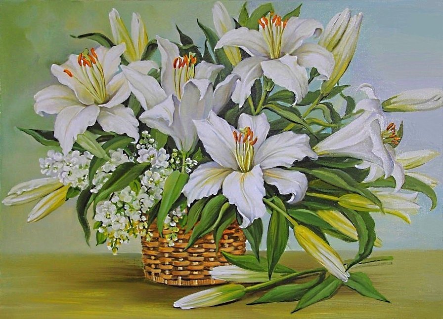 белые лилии - лилия, лилии, белые цветы, букет - оригинал