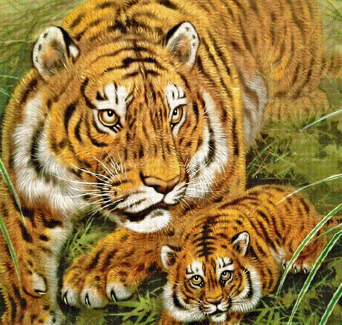 Мама и малыш - дикие кошки, тигр, животные - предпросмотр