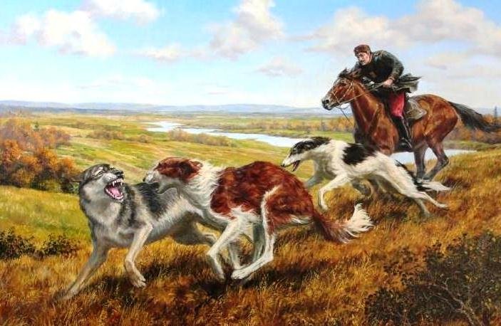 Охота на волка - картина, лошади, пейзаж, звери, природа - оригинал