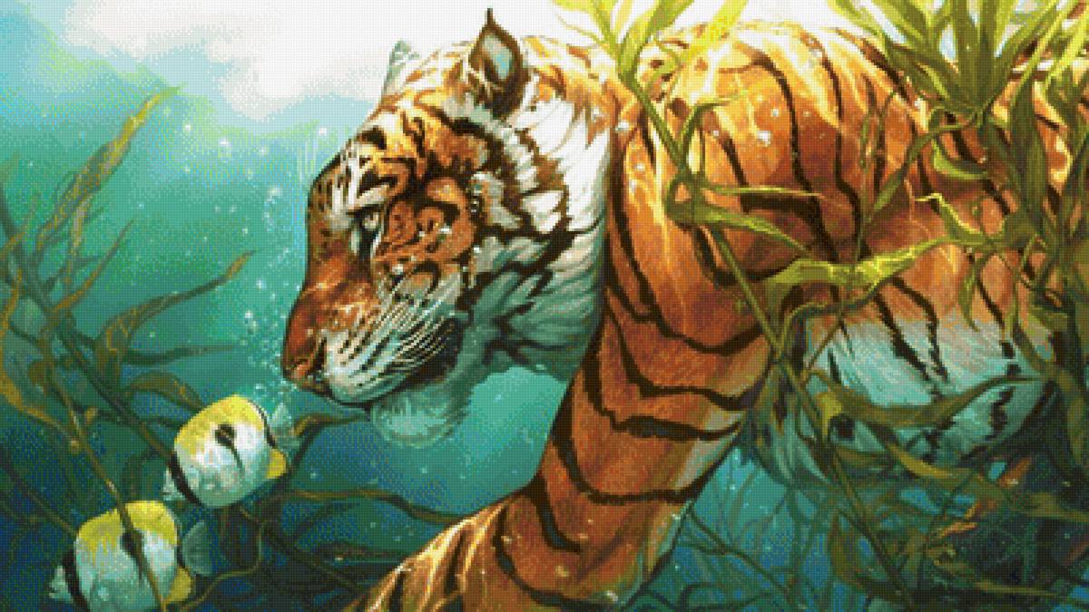Серия "Охота" - подводная охота, тигр под водой - предпросмотр
