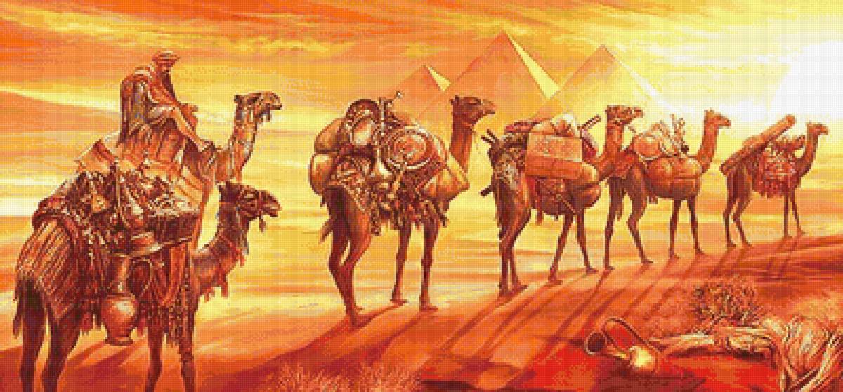Караван - пирамиды, верблюды, египет - предпросмотр