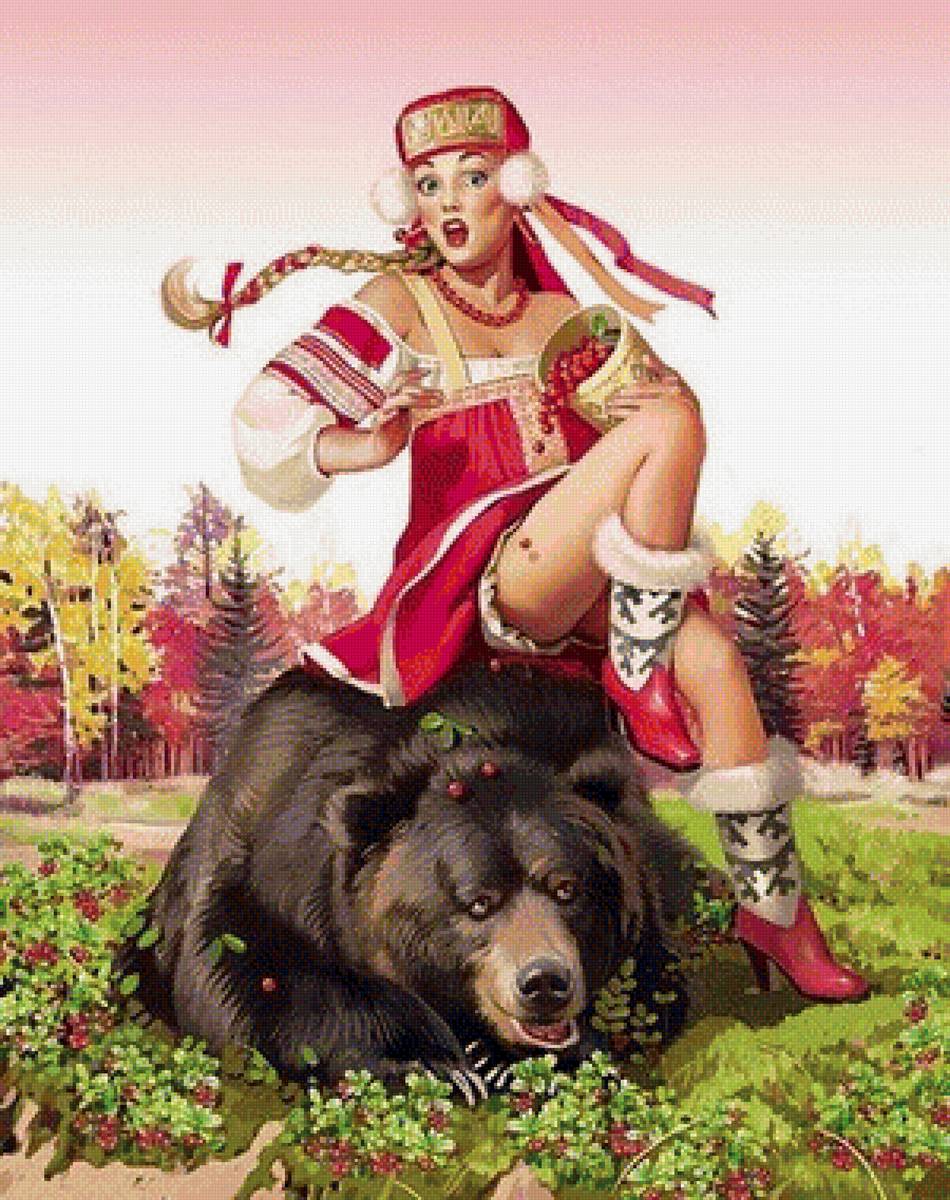 Девушка и медведь - иллюстрация, сказки - предпросмотр