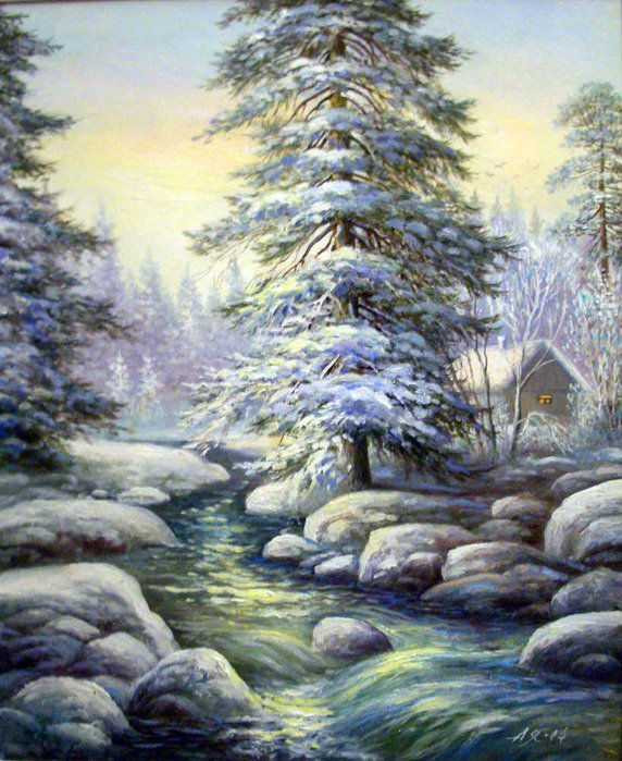 пейзаж - пейзаж, зима, деревня - оригинал