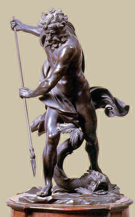 Нептун и дельфин - скульптура, красота - оригинал