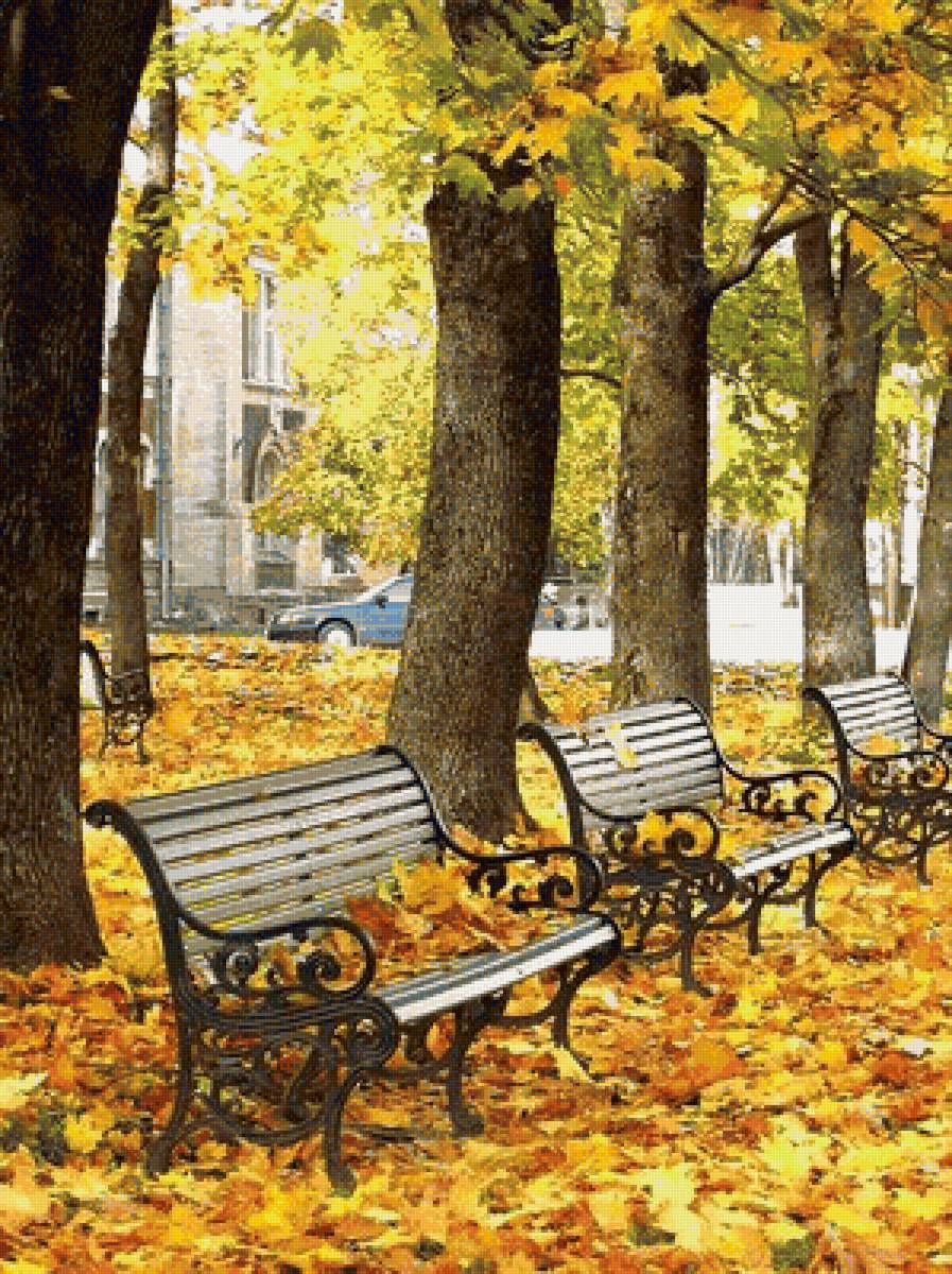 Осень в парке - парк, желтые листья, осень, скамья - предпросмотр