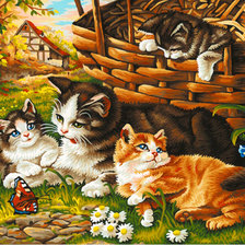 Оригинал схемы вышивки «мама с котятами» (№1270031)