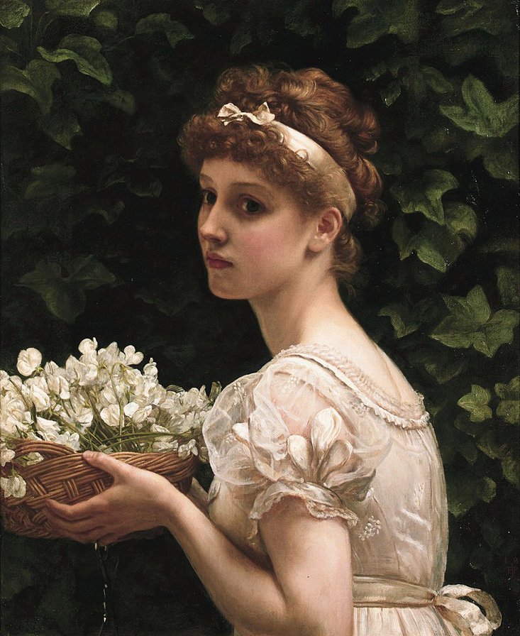 Pea Blossoms/ Edward John Poynter (1836–1919) - пойнтер, картина, карзинка, портрет, poynter, живопись, девушка - оригинал