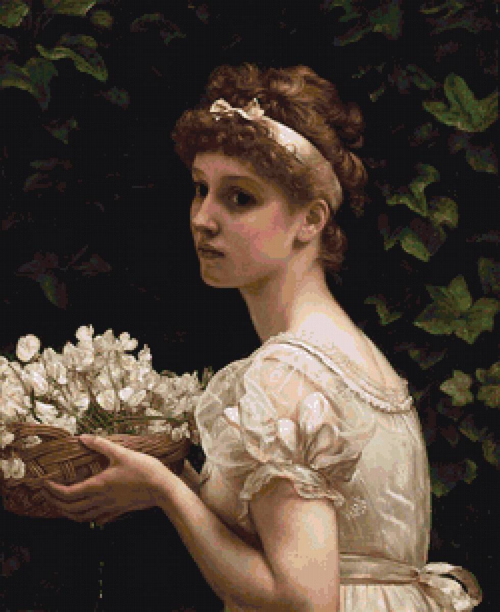 Pea Blossoms/ Edward John Poynter (1836–1919) - карзинка, живопись, портрет, картина, девушка, poynter, пойнтер - предпросмотр