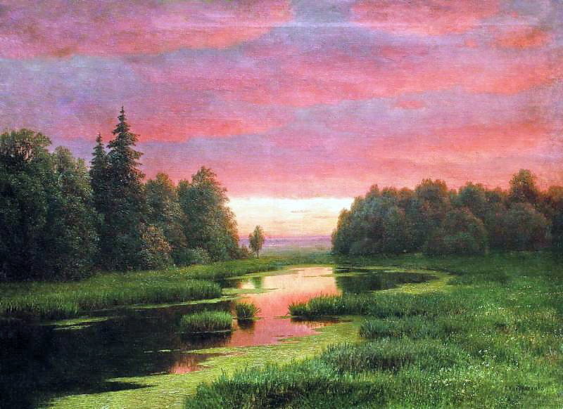 закат над рекой Кондратенко - пейзаж вечер - оригинал