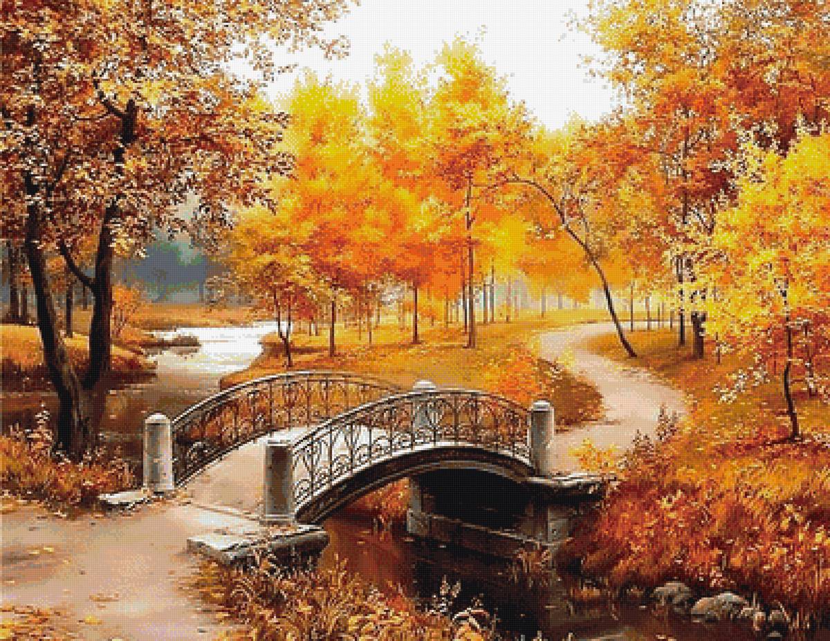Золотая осень - парк, осень, мост, желтые листья - предпросмотр