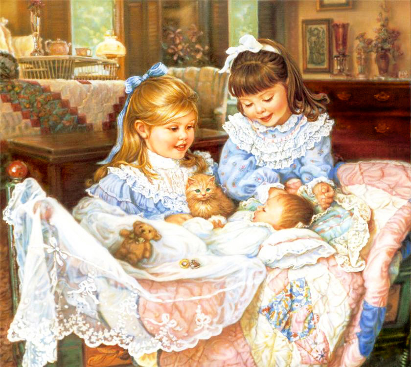 Сестрёнки - кошки, для детской, колыбель, детская, ребенок, малыш, малыши, кот, дети - оригинал