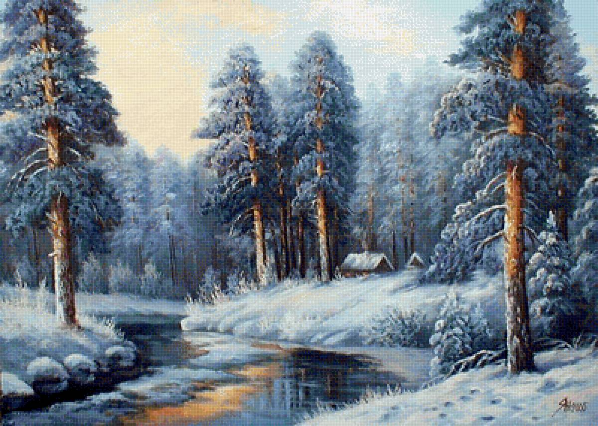 зимний ручей - сугробы, река, зима, ель, лес, природа, снег, дерево, ручей, сказка - предпросмотр