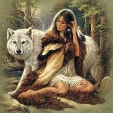 девушка и белый волк