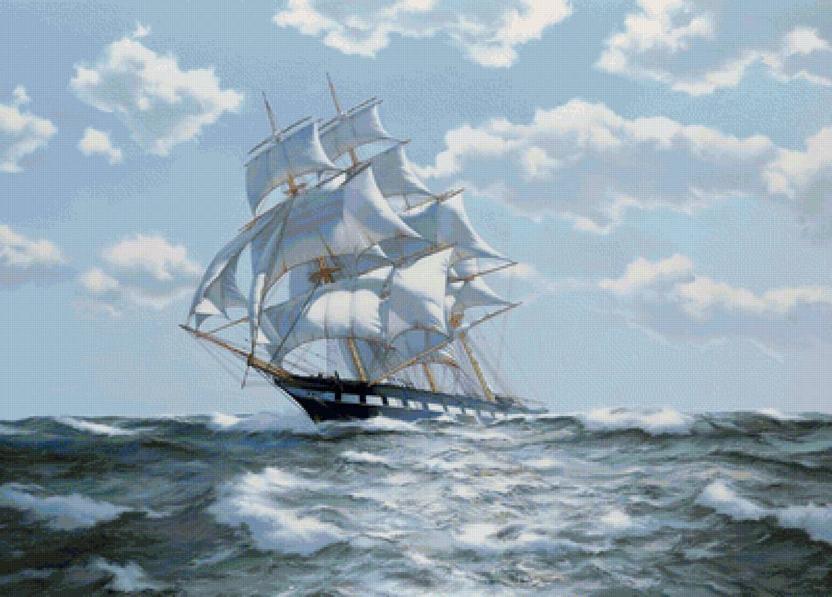 бригантина - волны, шторм, бригантина, вода, парусник, картина, пейзаж, море, корабль - предпросмотр