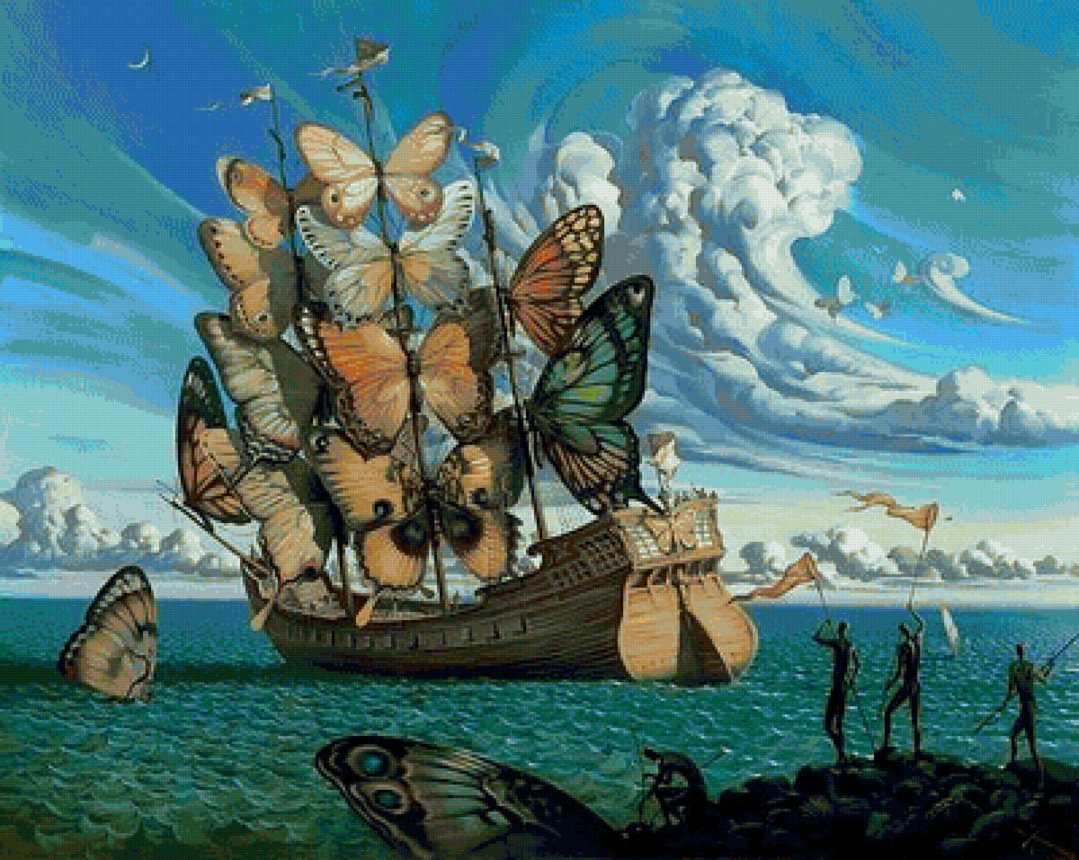 корабль с бабочками - предпросмотр