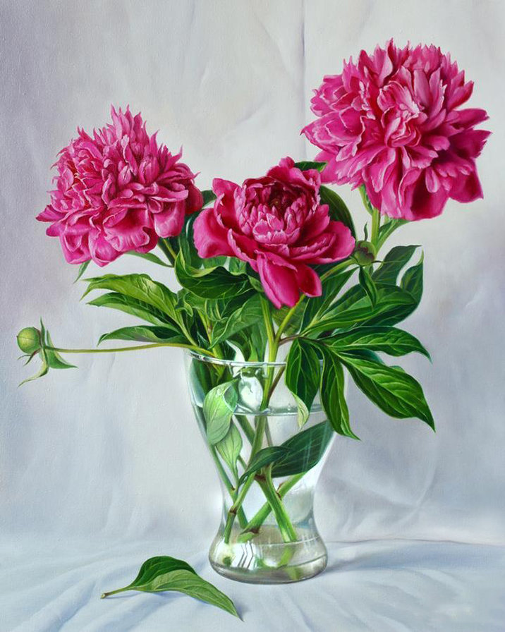 Пионовое великолепие - розовые пионы, пионы, цветы, цветы в вазе, натюрморт, розовые цветы - оригинал