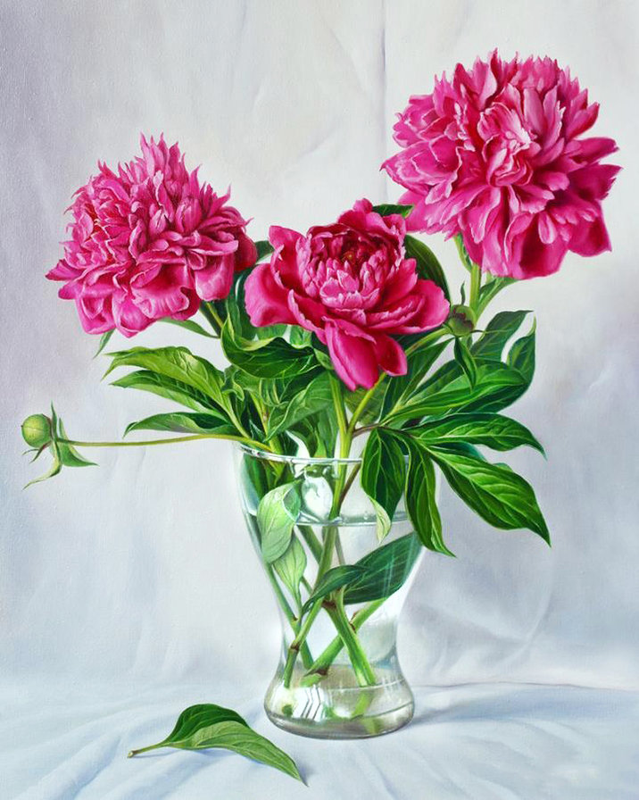 Пионовое великолепие - натюрморт, цветы в вазе, букет, розовые пионы, розовые цветы, пионы - оригинал