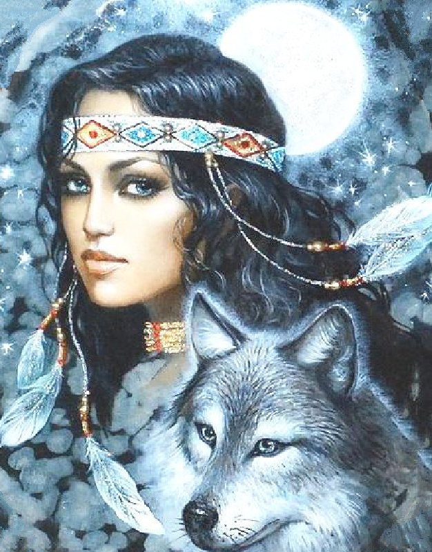 Девушка с волком - индеец, девушка, волк - оригинал
