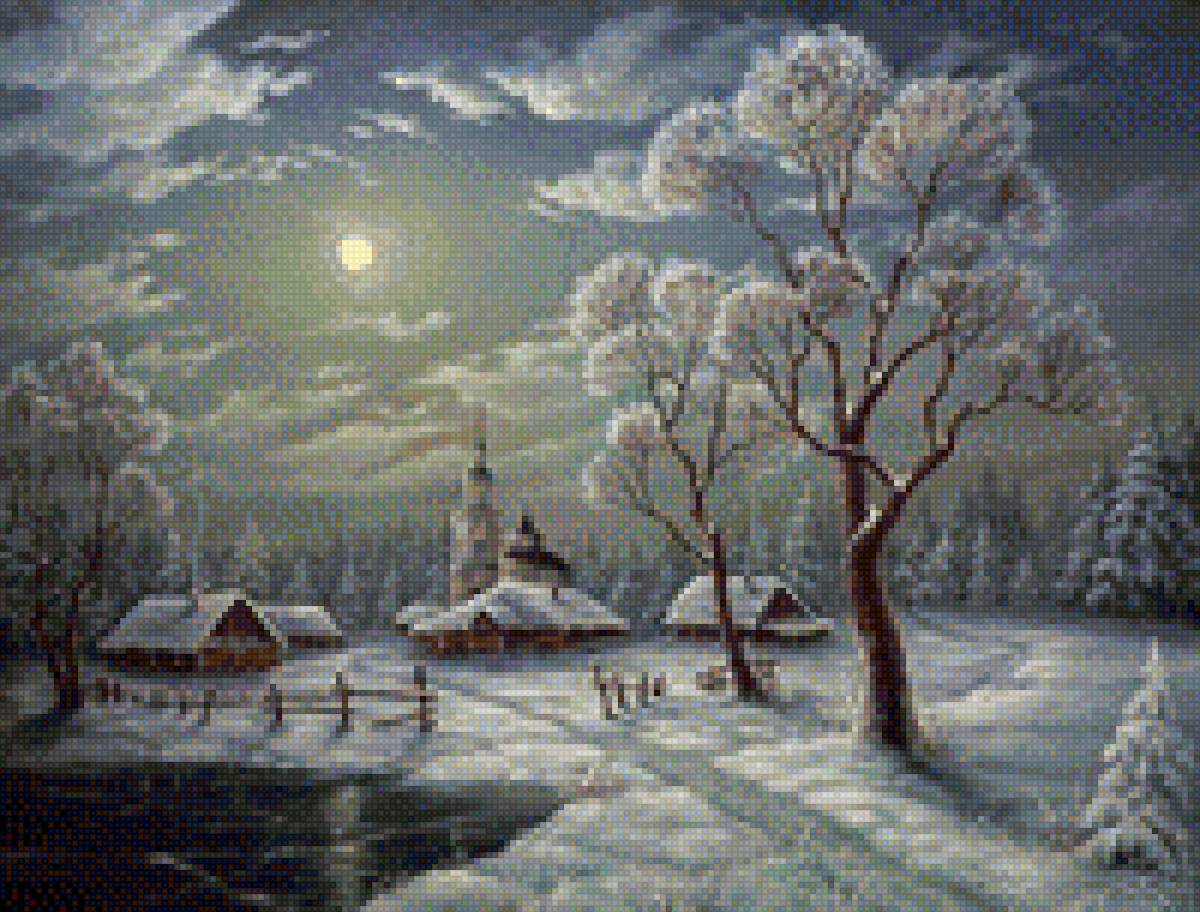зимняя деревня - деревня, ночь, зима - предпросмотр